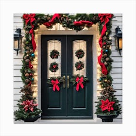 Front Door Decorated For Christmas Canvas Print