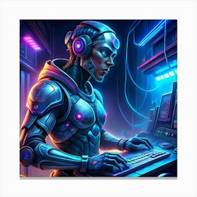 Female Cyborg In A Futuristic Room Canvas Print