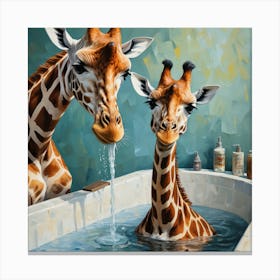 Giraffes In The Bath Canvas Print