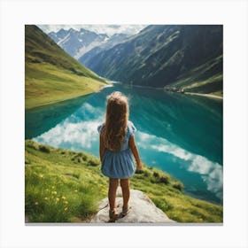 Little Girl Looking At Lake Canvas Print