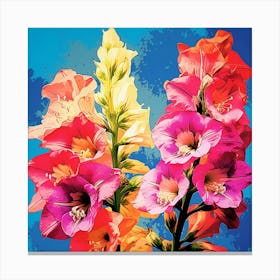 Andy Warhol Style Pop Art Flowers Delphinium 4 Square Canvas Print