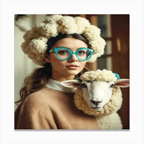 Girl With A Sheep 1 Canvas Print