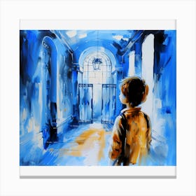 Boy In Blue Hallway Canvas Print