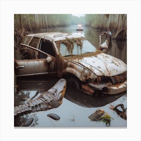 Car in Swamp Canvas Print