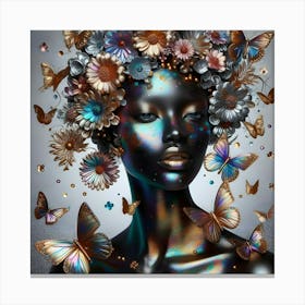 Black Woman With Butterflies Canvas Print