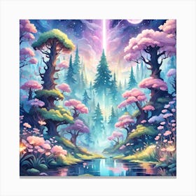 A Fantasy Forest With Twinkling Stars In Pastel Tone Square Composition 195 Canvas Print