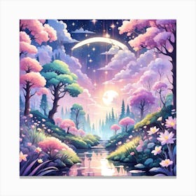 A Fantasy Forest With Twinkling Stars In Pastel Tone Square Composition 333 Canvas Print