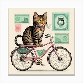 Cat On Bicycle Vintage Art Prints Canvas Print