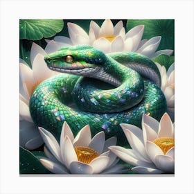 Snake On Lotus 2 Canvas Print