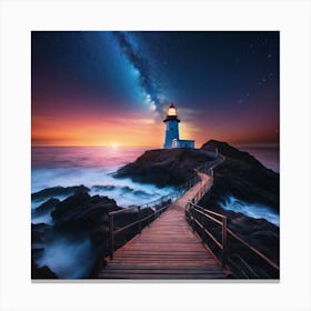 Lighthouse At Night II. Canvas Print