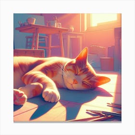 Cat Sleeping In The Sun Canvas Print