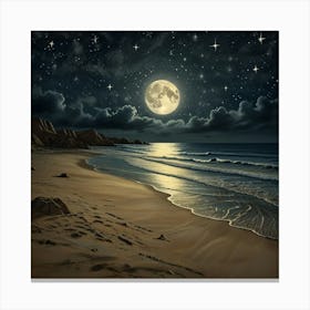 Full Moon At The Beach 2 Canvas Print