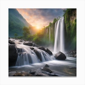 Waterfall At Sunset Canvas Print