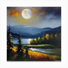 Full Moon Over Lake 1 Canvas Print