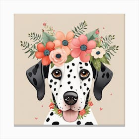 Floral Baby Dalmatian Dog Nursery Illustration (20) Canvas Print