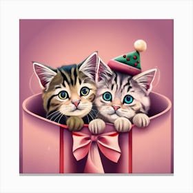 Two Kittens In A Gift Box Canvas Print