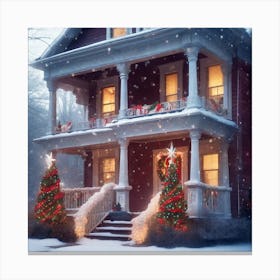 Christmas House In The Snow 5 Canvas Print