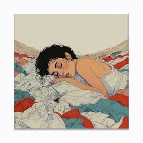 Girl Sleeping In A Pile Of Clothes Canvas Print