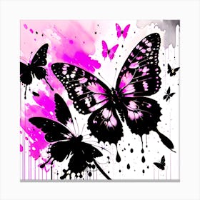 Black And Pink Butterflies Canvas Print