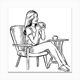 Woman Sitting In Chair Drinking Coffee Canvas Print