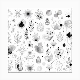 Set Of Black And White Doodles Canvas Print