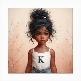 Little Girl With The Letter K Canvas Print