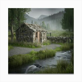 Stone Cottage In The Woods Canvas Print