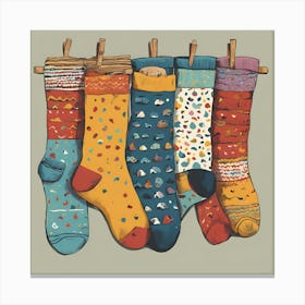 Socks Hanging On Clothesline Canvas Print