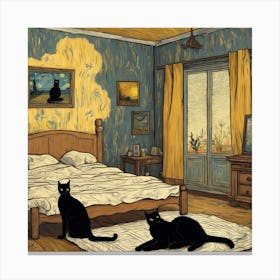 The Bedroom With Black Cats, Vincent Van Gogh Inspired Art Print 1 Canvas Print
