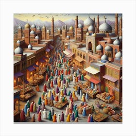 Miniature Painting Of A Bustling Pakistani Bazaar (4) Canvas Print