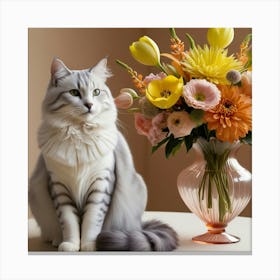 Cat With Flowers Canvas Print