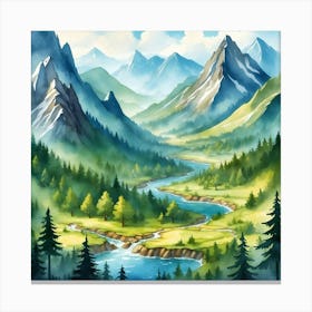 Watercolor Mountain Landscape 2 Canvas Print