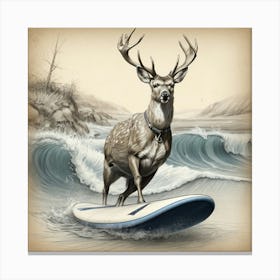 Deer On Surfboard Canvas Print