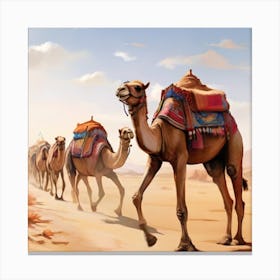 Camels In The Desert Canvas Print