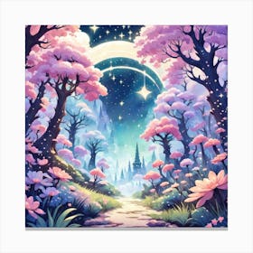 A Fantasy Forest With Twinkling Stars In Pastel Tone Square Composition 198 Canvas Print