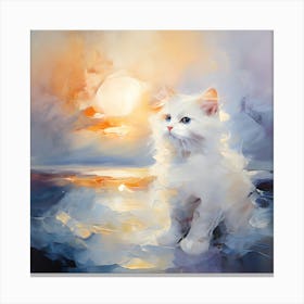 White Cat At Sunset Canvas Print