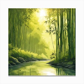 A Stream In A Bamboo Forest At Sun Rise Square Composition 293 Canvas Print