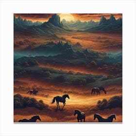 Horses At Sunset 1 Canvas Print