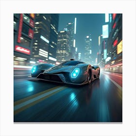 High Tech Flying Car With Glowing Lights, Zooming Through A Futuristic City 1 Canvas Print