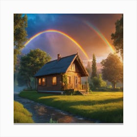 Rainbow Over A Cabin Canvas Print