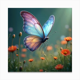 A Dreamy Butterfly With Wings Of Shimmering, Celestial Colors Fluttering Through A Surreal Meadow Canvas Print