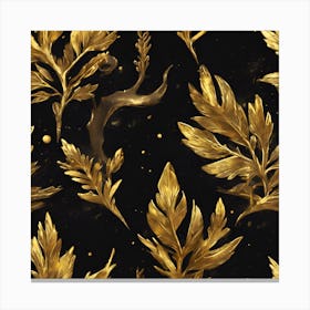 Gold Leaves On Black Background Canvas Print