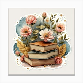 Best books and flowers on watercolor background 10 Canvas Print