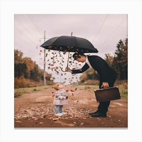 Man And Child In The Rain Canvas Print