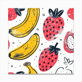 Bananas And Strawberries Seamless Pattern 6 Canvas Print