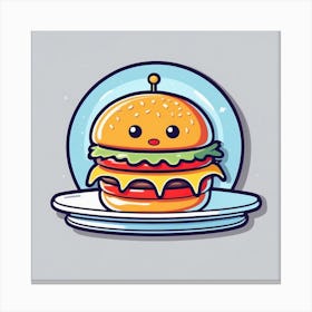 Cartoon Hamburger On A Plate 3 Canvas Print