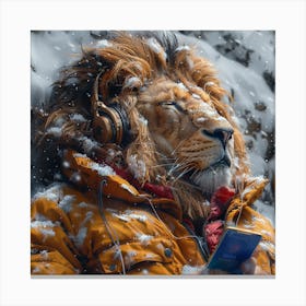 Lion In The Snow 1 Canvas Print