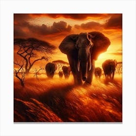 Elephants On The African Savanna Canvas Print