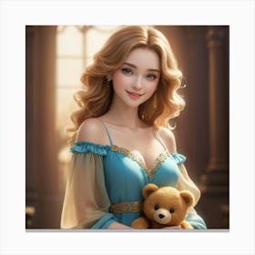 Beautiful Girl With Teddy Bear 1 Canvas Print