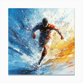 Soccer Player Splashing Water Art Canvas Print